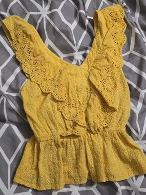 Sunflower Yellow Eyelet Ruffle Peplum Top